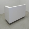 Dallas L-Shape left counter facing reception desk in white matte with brushed aluminum toe-kick, does not include LED no remote. 60 In.