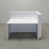 Dallas L-Shape left counter facing reception desk in white matte with brushed aluminum toe-kick, does not include LED no remote. 60 In.