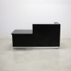 

Dallas ADA Shape reception desk is shown here with a Black Matte Laminate Base and Aluminum Brushed Toe-kick. disable friendly, accessibly made for those with disabilities 
