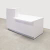 
Dallas ADA Shape reception desk is shown here with a White Gloss Laminate Base and Aluminum Brushed Toe-kick. disable friendly, accessibly made for those with disabilities 