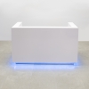 Dallas reception desk is shown here with a White  Gloss Laminate Base and Aluminum brushed  Toe-kick.