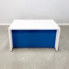 Denver Laminate Desk is shown here with a White Matte Laminate Base and a Blue Matte Laminate Base.