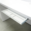 Dallas reception desk is shown here with a White  Gloss Laminate Base, Toe-kick and Skinny Pencil Drawer.