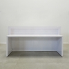 Las Vegas Shape reception desk is shown here with a all White Gloss Laminate Base and Toe - kick.