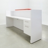 Chicago reception desk is shown here with a White  Gloss Laminate Base and a Red Gloss Laminate Counter.