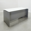 Denver Straight Glass Top Desk is shown here with a Gray Matte Laminate Base and a White glass top.