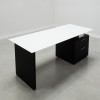 Avenue Straight Glass Executive Desk is shown here with a Black gloss Laminate Base and a White glass top.