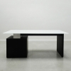 Avenue Straight Glass Executive Desk is shown here with a Black gloss Laminate Base and a White glass top.
