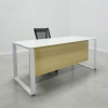 Aspen Straight Glass Top Desk is shown here with a Metal White and a White glass top.