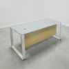 Aspen Straight Glass Top Desk is shown here with a Metal White and a Gray glass top.