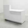 Dallas ADA Shape reception desk is shown here with a White  Gloss Laminate Base and Toe-kick.
