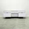Seattle Storage Cabinet in folkstone gray laminate credenza and white matte laminate front drawers shown here.