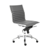 Dirk Low Back Office Chair without Armrests in gray soft leatherette and chromed aluminum legs shown here.