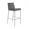 Cam Bar Stool in Gray regenerated leather and polished stainless steel legs and footrest shown here.