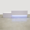 Los Angeles long reception desk is shown here with a White Gloss Laminate Base Counter, customizable LED lights