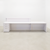 Los Angeles Long Reception Desk in White Matte Laminate with storage on the left to match 138 In. Includes Multi-Colored Led including Remote Control.