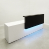 Los Angeles long reception desk is shown here with a White Gloss Laminate Base and a Black Laminate Base Counter.