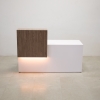 60 in Los Angeles reception desk with a white matte finish, left side high counter, and colored LED shown here. 