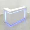 New York L Shape reception desk is shown here with a White  Gloss Laminate Base.
