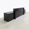 The New York reception Extra Wide desk is shown here in a Black Gloss Laminate Base with customizable LED colors with a remote included. 