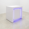 40 inches New York Retail Reception Desk in white gloss laminate desk and multi-colored led shown here.