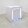 40 inches New York Retail Reception Desk in white gloss laminate desk and multi-colored led shown here.