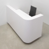 Nola L Shape Reception Desk White Matte Laminate Desk Brushed Aluminum Toe Kick