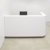Nola L Shape Reception Desk White Matte Laminate Desk Brushed Aluminum Toe Kick