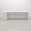New York Extra Wide Reception Desk in White Matte Laminate with Multi-Colored LED Included and Remote Control Included is 108 In with Storage Included.