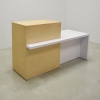 72 inches Phoenix Reception Desk in white matte laminate desk with a maple wood veneer counter shown here.