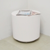 Norfolk Round Lobby Side Table in white matte laminate finish shown here.