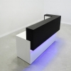 San Francisco L Shape reception desk is shown here with a White Matte Laminate Base and a Black Matte Laminate Counter.