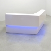 112 inches San Francisco Angled Reception Desk In White Gloss Laminate with LED shown here.