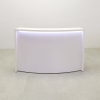 Seattle X1 Custom Reception Desk in white matte laminate desk and curved front panel, with white LED shown here.