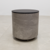 16 inches Norfolk Round Lobby Side Table in Concrete Laminate base and Black Traceless Engineered Stone Top shown here.
