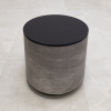 16 inches Norfolk Round Lobby Side Table in Concrete Laminate base and Black Traceless Engineered Stone Top shown here.