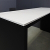 Ashville Engineered Stone Bar Table in solenne marble top and black traceless laminate base shown here.