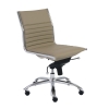 Dirk Low Back Office Chair without Armrests in taupe soft leatherette and chromed aluminum legs shown here.