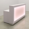 72-inch Vegas Custom Reception Desk in white matte laminate counter and desk, with multi-colored LED, shown here.