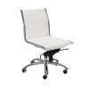 Dirk Low Back Office Chair without Armrests in white soft leatherette and chromed aluminum legs shown here.