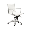 Dirk Low Back Office Chair in white soft leatherette and chromed aluminum armrests shown here.