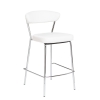 Draco Cunter Stool in white soft leatherette over foam seat and back, and chromed steel frame and base shown here.