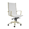 Dirk High Back Office Chair in white soft leatherette and brushed gold armrests and leg shown here.