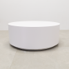Axis Round Coffee Table in Bright White Matte Laminate and brushed aluminum toe-kick it is  42 In.