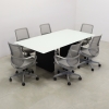 Omaha Rectangular Conference Table With Tempered Glass Top in white top and black matte laminate base shown here.