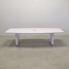 118 inches Newton Boat Shaped Conference Table in White Gloss Laminate top and base finish, and one Ellora power box shown here.