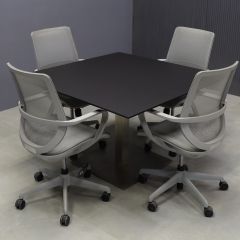 46-inch California Square Conference Table with 1/2" Black OPAK engineered stone top and aluminum stainless steel base shown here.