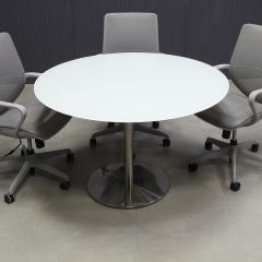 48-inch California Round Conference Table with 1/2" White tempered glass top and aluminum stainless steel base shown here.