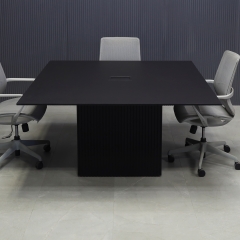 60-inch Aurora Square Shape Conference Table in 1/2" black OPAK engineered stone top with MX3 power box, and black traceless tambour base shown here.