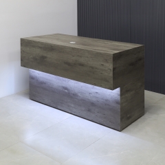 Atlanta Base Reception Desk in Concrete Laminate - 60 inches, one grommet hole shown here.